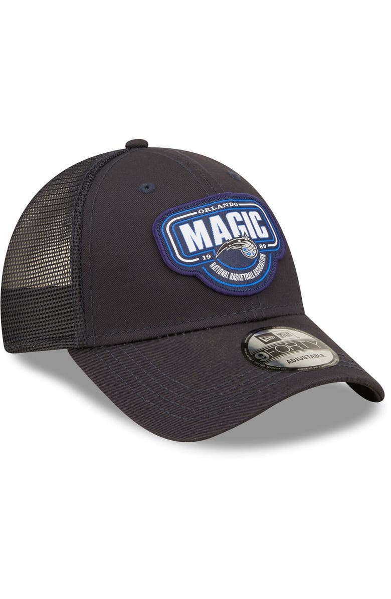 New Era Men's New Era Black Orlando Magic Team Logo Patch 9FORTY Trucker Snapback Hat, Alternate, color, 