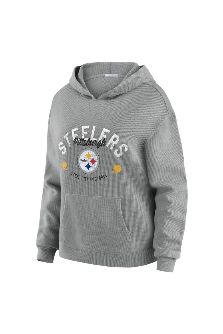 Women's WEAR by Erin Andrews Gray Pittsburgh Steelers Plus Size Waffle-Knit Long Sleeve Hooded Shirt & Pants Lounge Set, Alternate, color, Gray