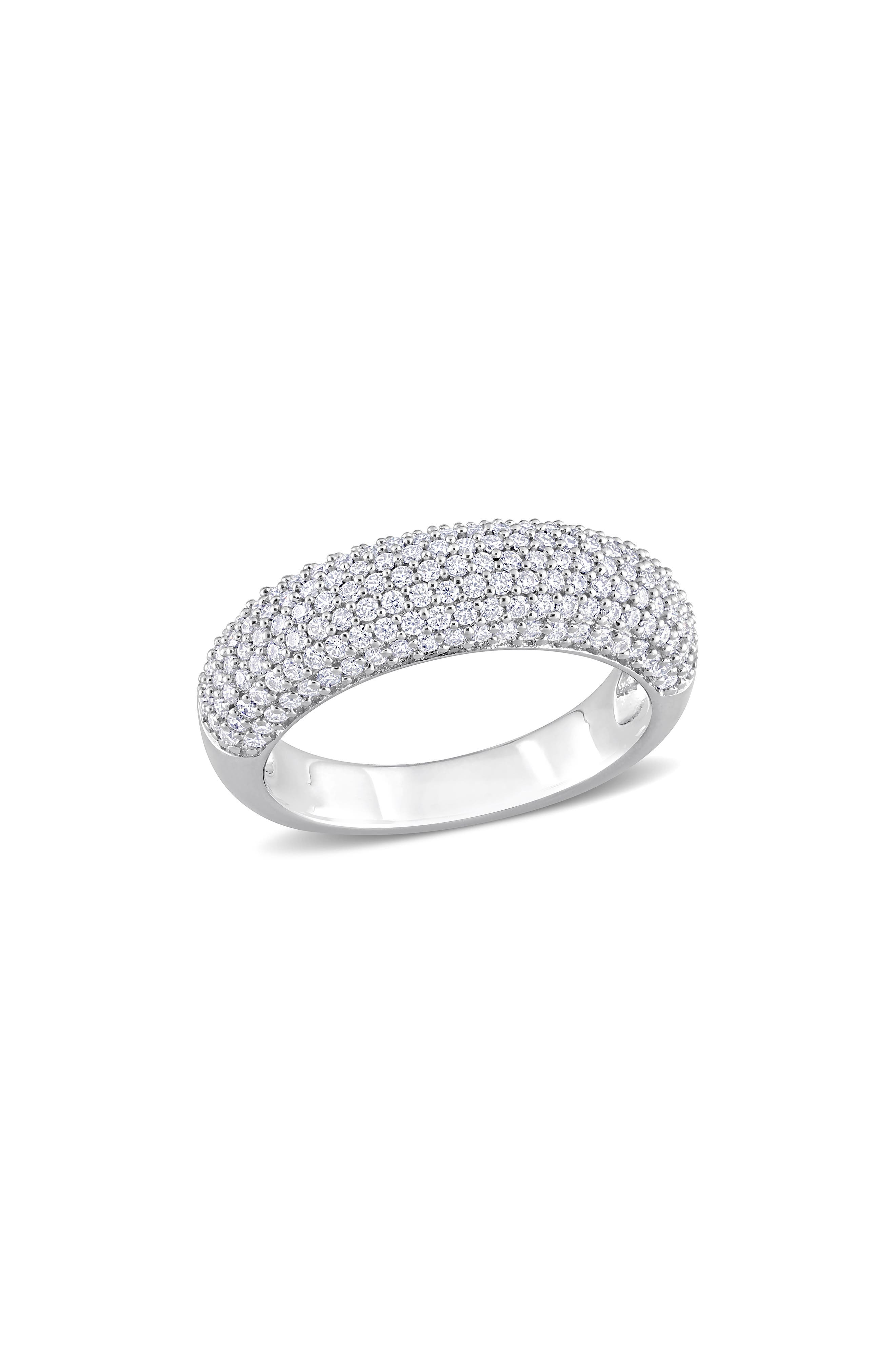 DELMAR Sterling Silver Pavé Created Moissanite Ring