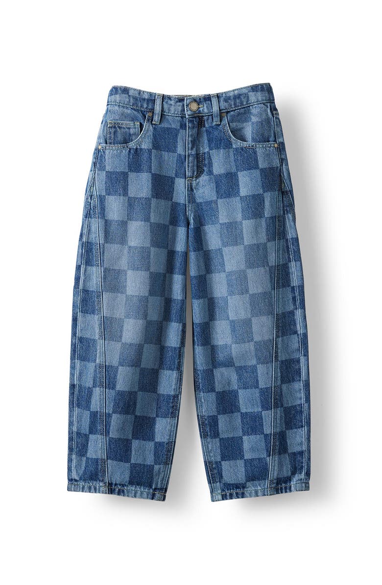 Cotton On Kids Kid's Unisex Super Barrel Leg Denim Jean, Main, color, Portsea Dark Blue Check