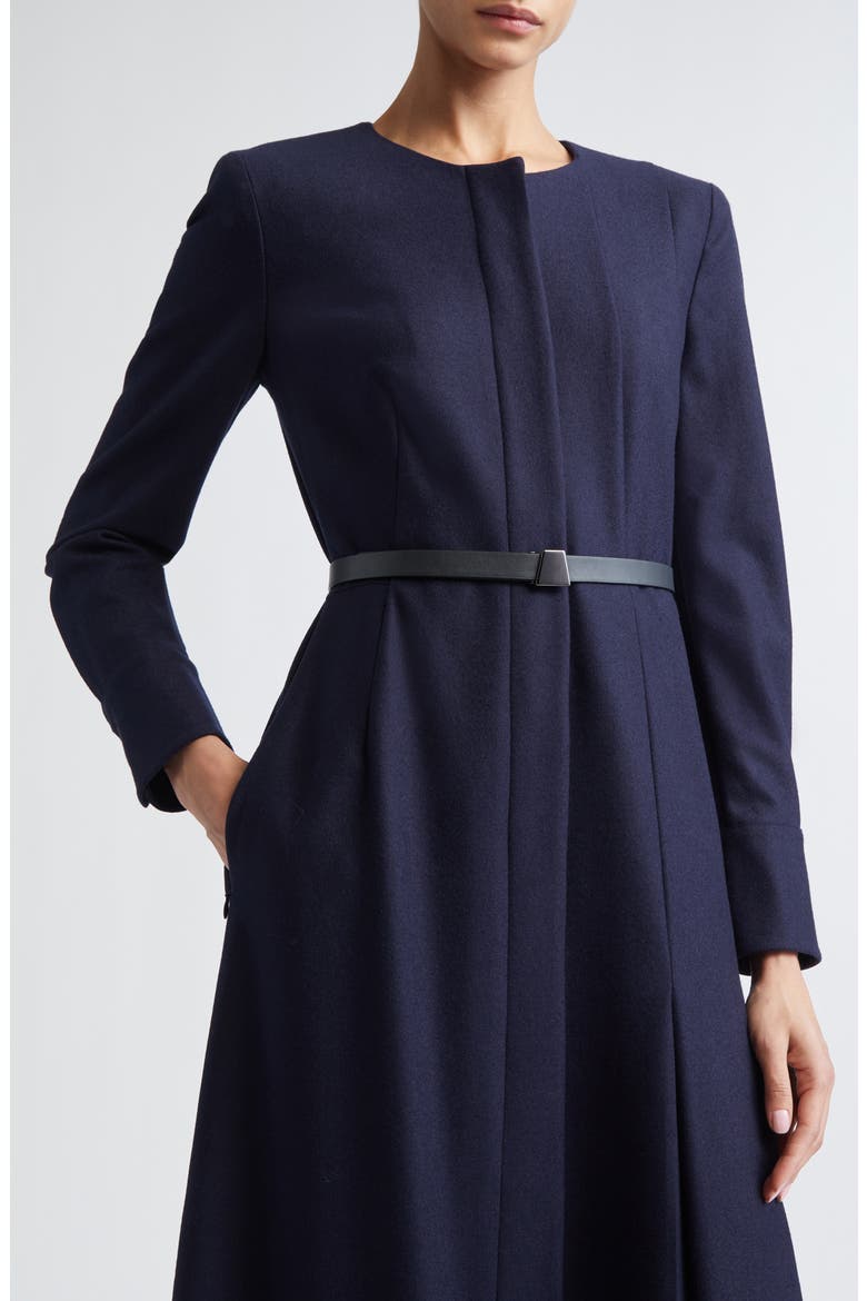Belted Long Sleeve Wool Flannel Dress, Alternate, color, NAVY