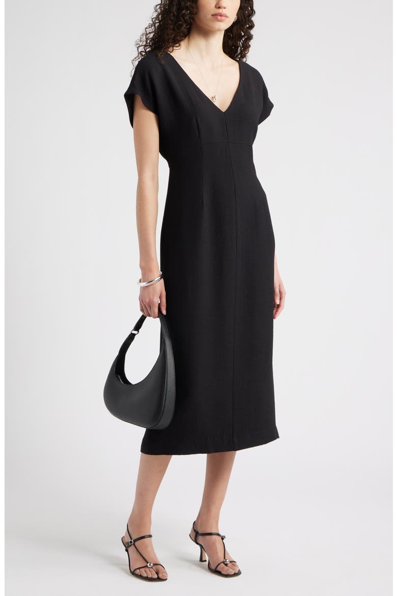 Textured Sheath Midi Dress, Alternate, color, BLACK