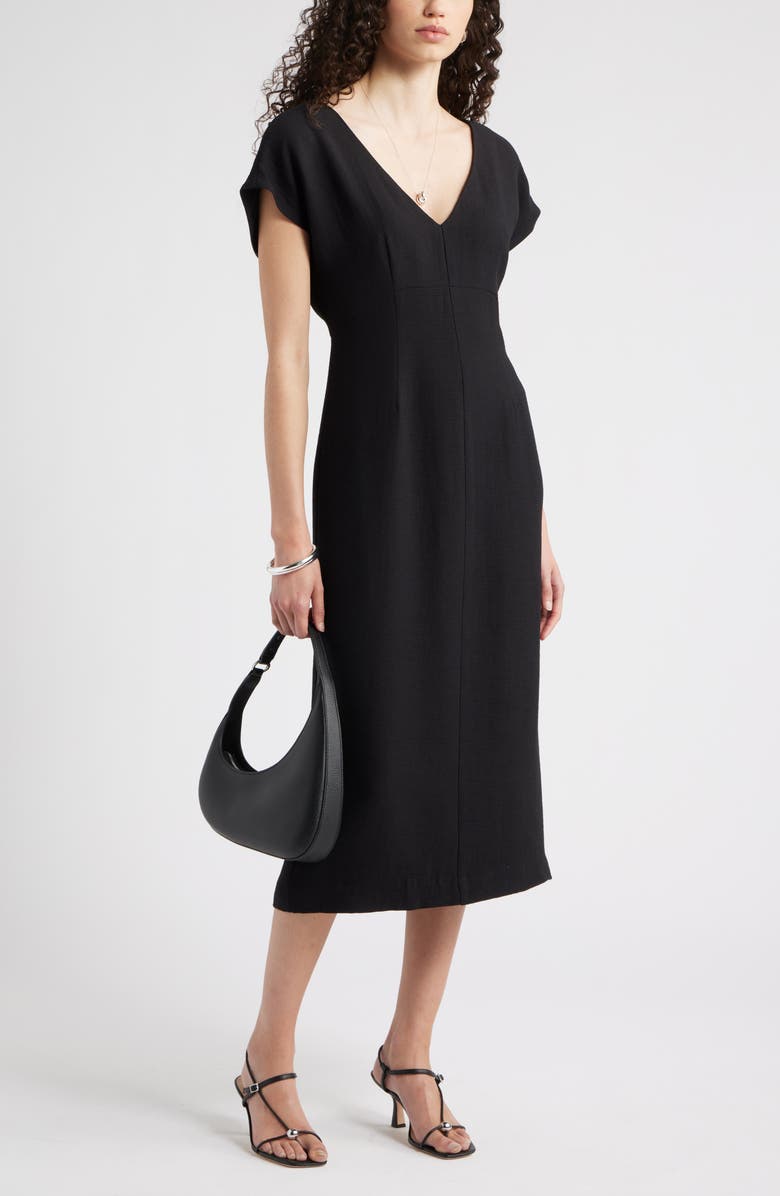 Nordstrom Textured Sheath Midi Dress, Alternate, color, Black