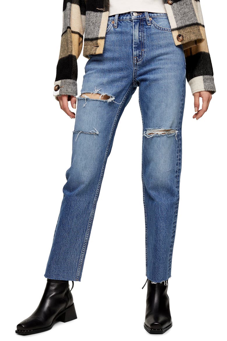 Sofia Ripped Straight Leg Jeans, Main, color, MID STONE