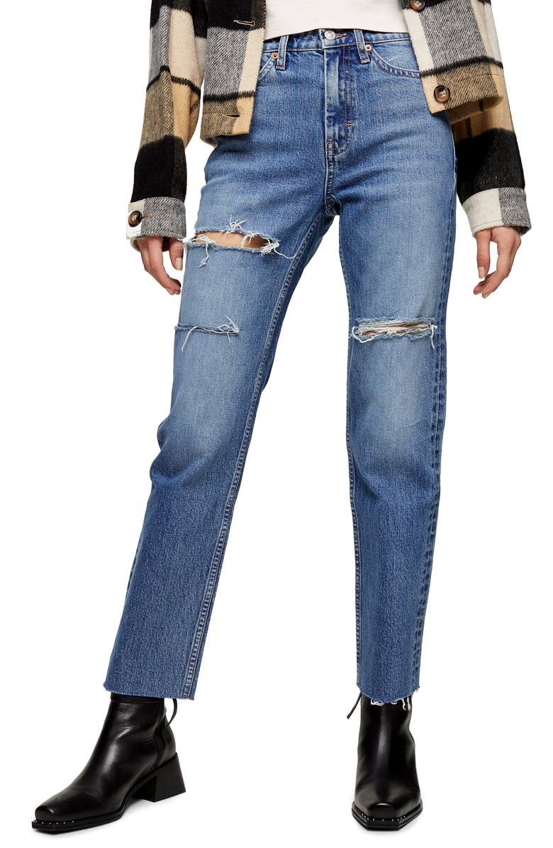 Topshop Sofia Ripped Straight Leg Jeans, Main, color, 