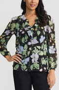 KASPER Floral Print Ruffle Shirt
