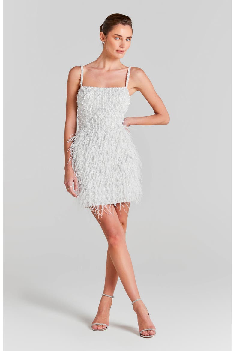 Carrie Feather & Bead Cocktail Minidress, Alternate, color, WHITE
