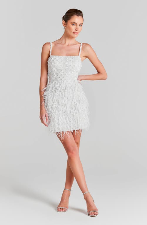 Nadine Merabi Carrie Feather & Bead Cocktail Minidress In White