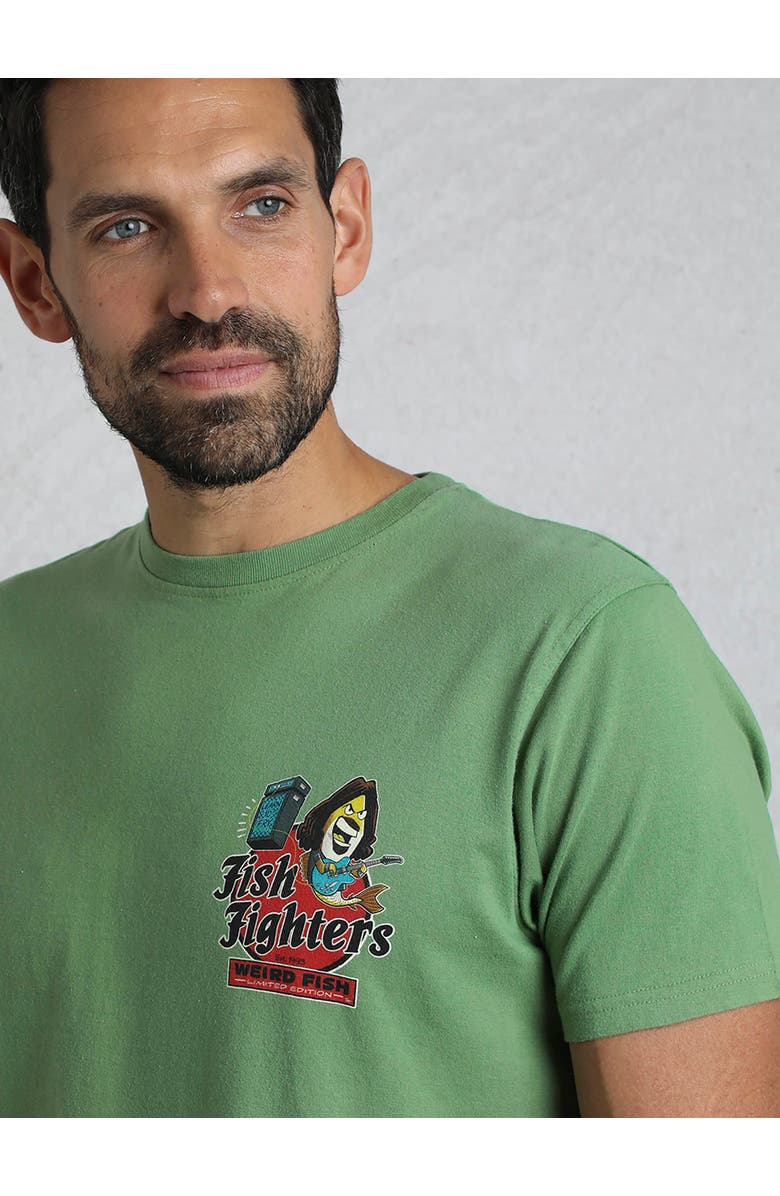 Weird Fish Fish Fighters Back Print Artist T-Shirt, Alternate, color, Artichoke Green