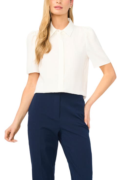 Puff Sleeve Button-Up Top (Petite)