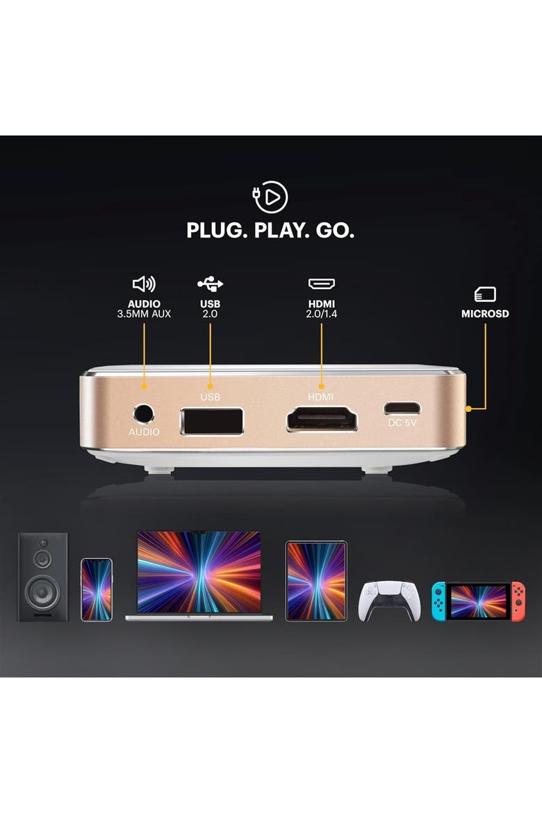 Luma 75 Ultra Mini Projector, Portable Pico Projector with Carrying Case & Tripod, Alternate, color, White