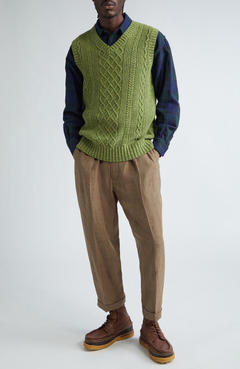 BEAMS Pleated Tapered Leg Linen Blend Pants, Alternate, color, 