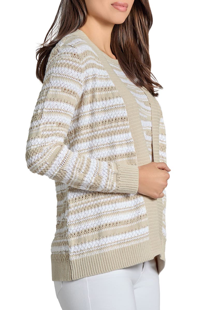 Jones New York Mixed Stitch Stripe Cotton Blend Cardigan, Alternate, color, 