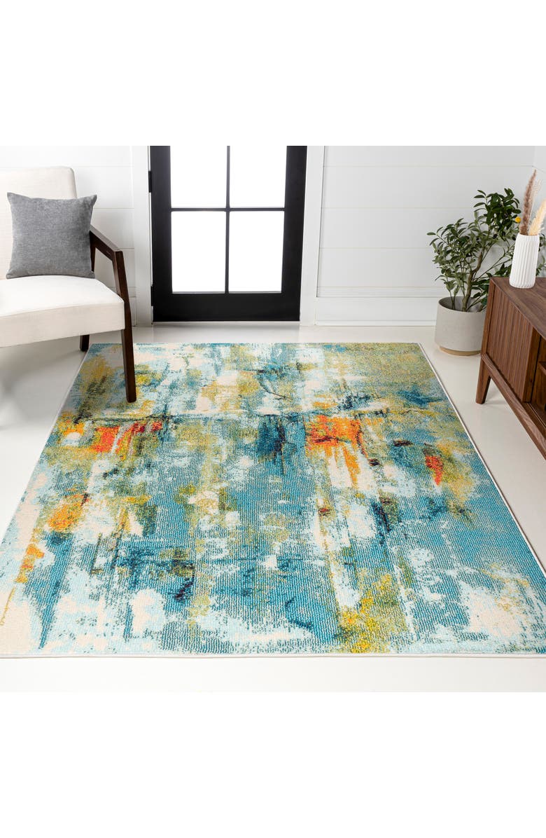JONATHAN Y Groovy Solid Shag Area Rug, Alternate, color, Blue/Cream