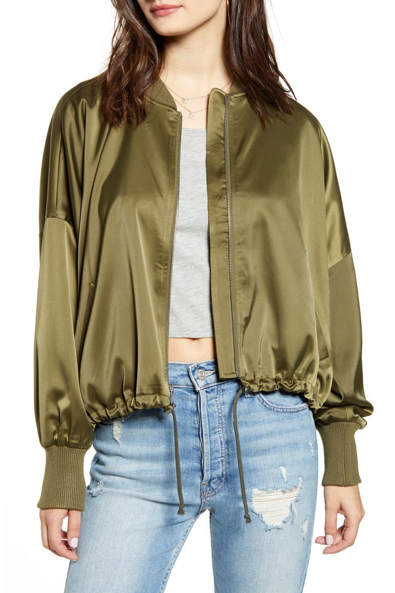 On Duty Satin Bomber Jacket, Main, color, DARK SAGE