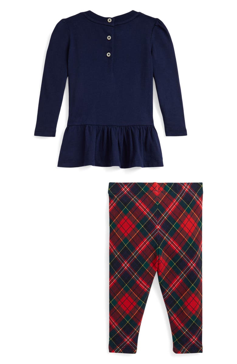 Ralph Lauren Graphic Jersey T-Shirt & Plaid Leggings Set, Alternate, color, Refined Navy
