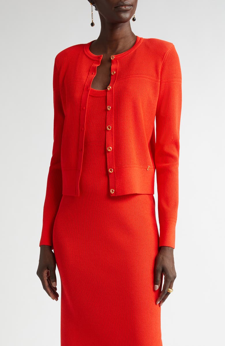 ST. JOHN Crewneck Cardigan, Main, color, Geranium