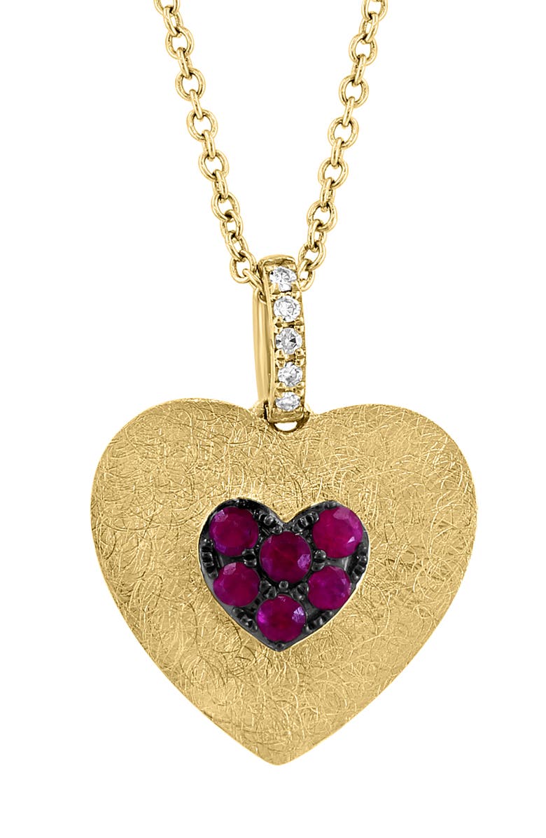 EFFY 14K Gold Diamond & Ruby Heart Pendant Necklace, Alternate, color, 