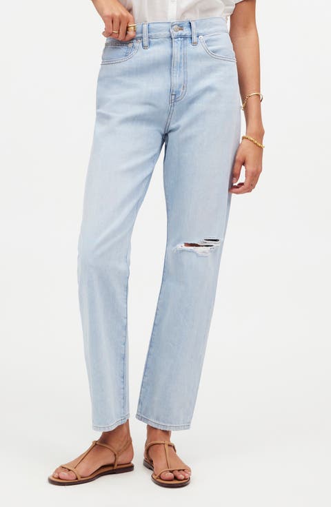 The Perfect Summer '90s Ripped High Waist Crop Straight Leg Jeans (Fitzgerald)