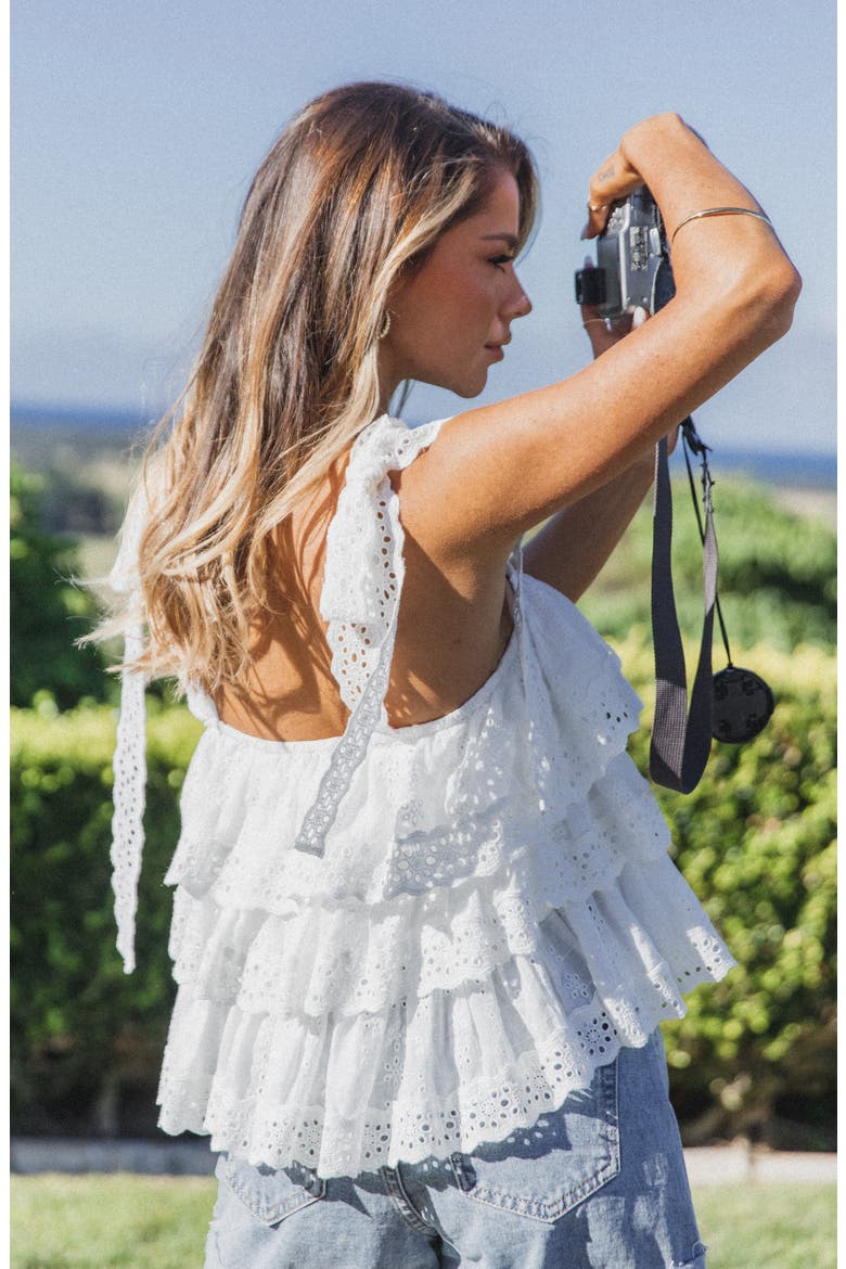 Tanya Tiered Ruffle Eyelet Tank, Alternate, color, WHITE