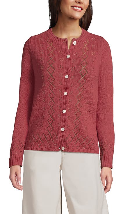 Pointelle Crew Neck Cardigan Sweater