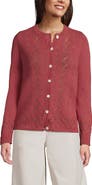 Lands' End Pointelle Crew Neck Cardigan Sweater