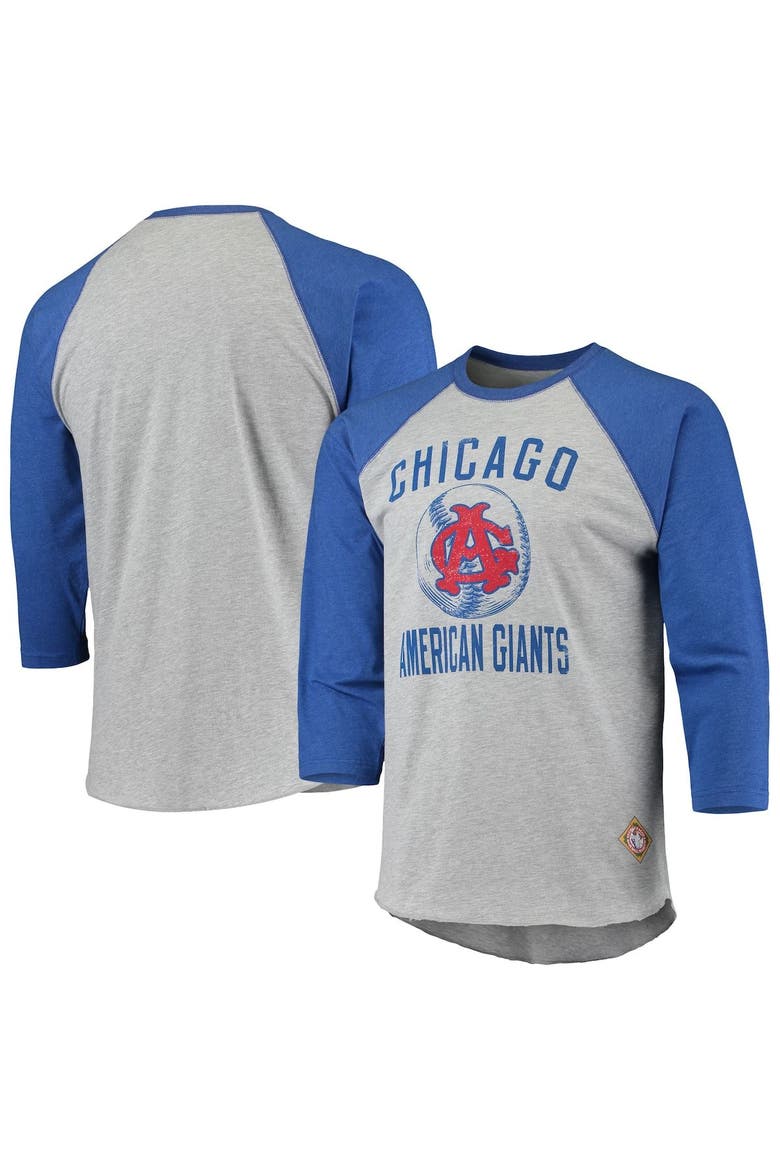 Men's Stitches Heathered Gray/Royal Chicago American Giants Negro League Wordmark Raglan 3/4-Sleeve T-Shirt, Main, color, Heather Gray