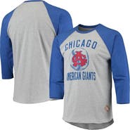 STITCHES Men's Stitches Heathered Gray/Royal Chicago American Giants Negro League Wordmark Raglan 3/4-Sleeve T-Shirt