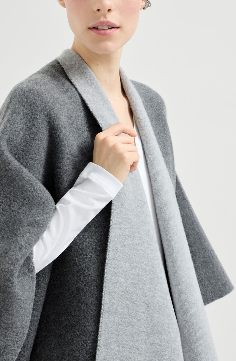 Brunello Cucinelli Wool and cashmere double knit poncho, Alternate, color, Medium Grey