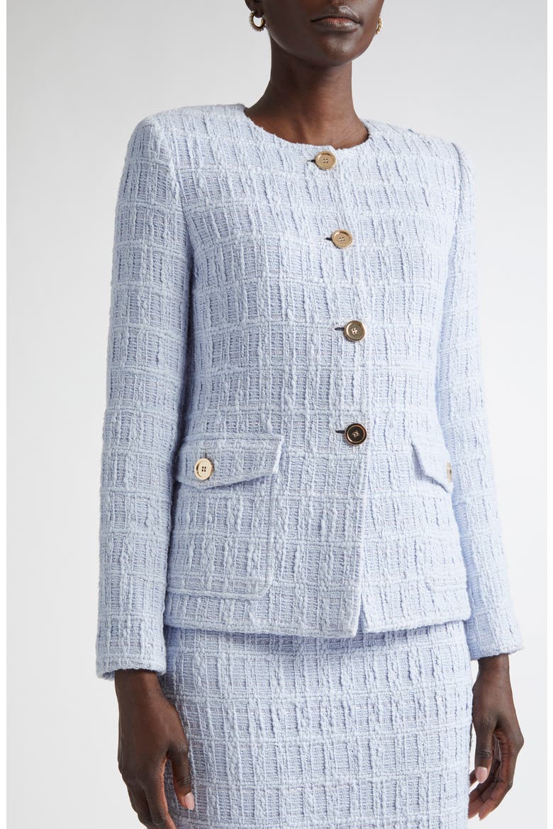 Plaid Textured Cotton Blend Tweed Jacket, Alternate, color, BLUE LAGOON