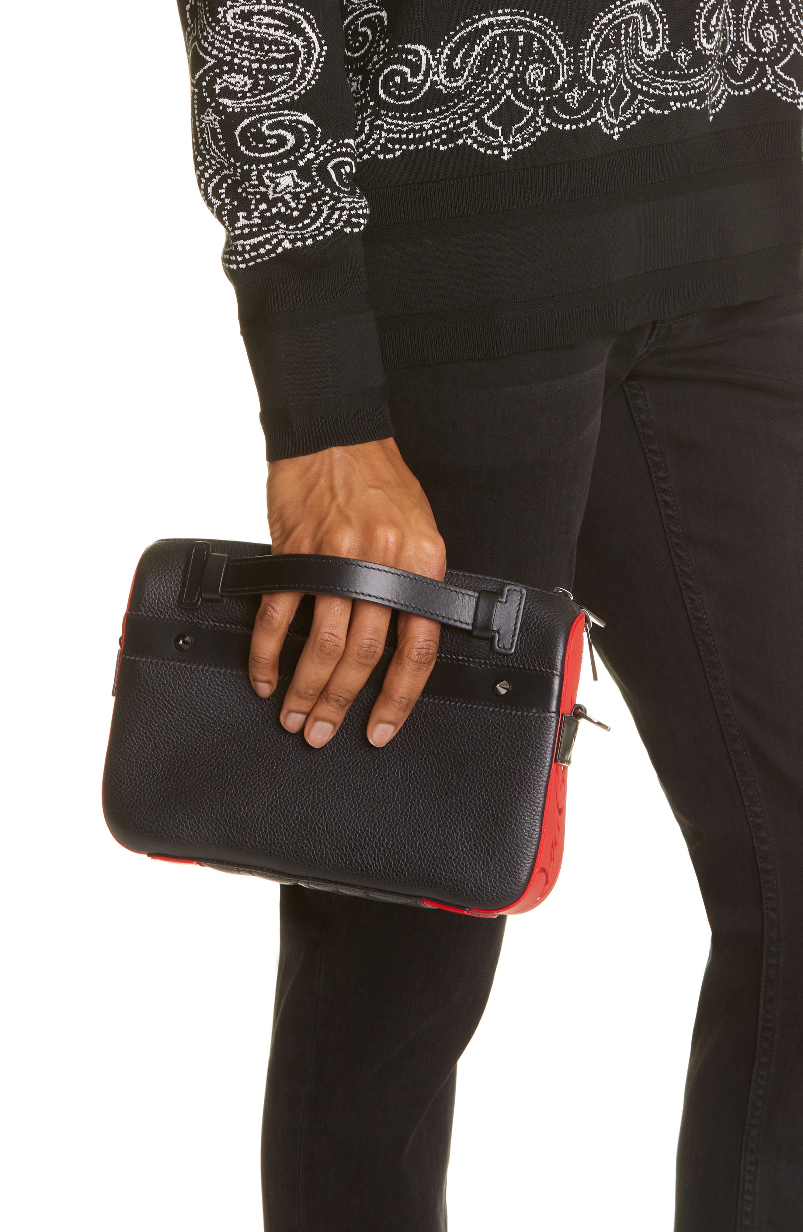 Christian Louboutin Ruisbuddy Leather Crossbody Bag, Alternate, color, Black/ Loubi/ Black