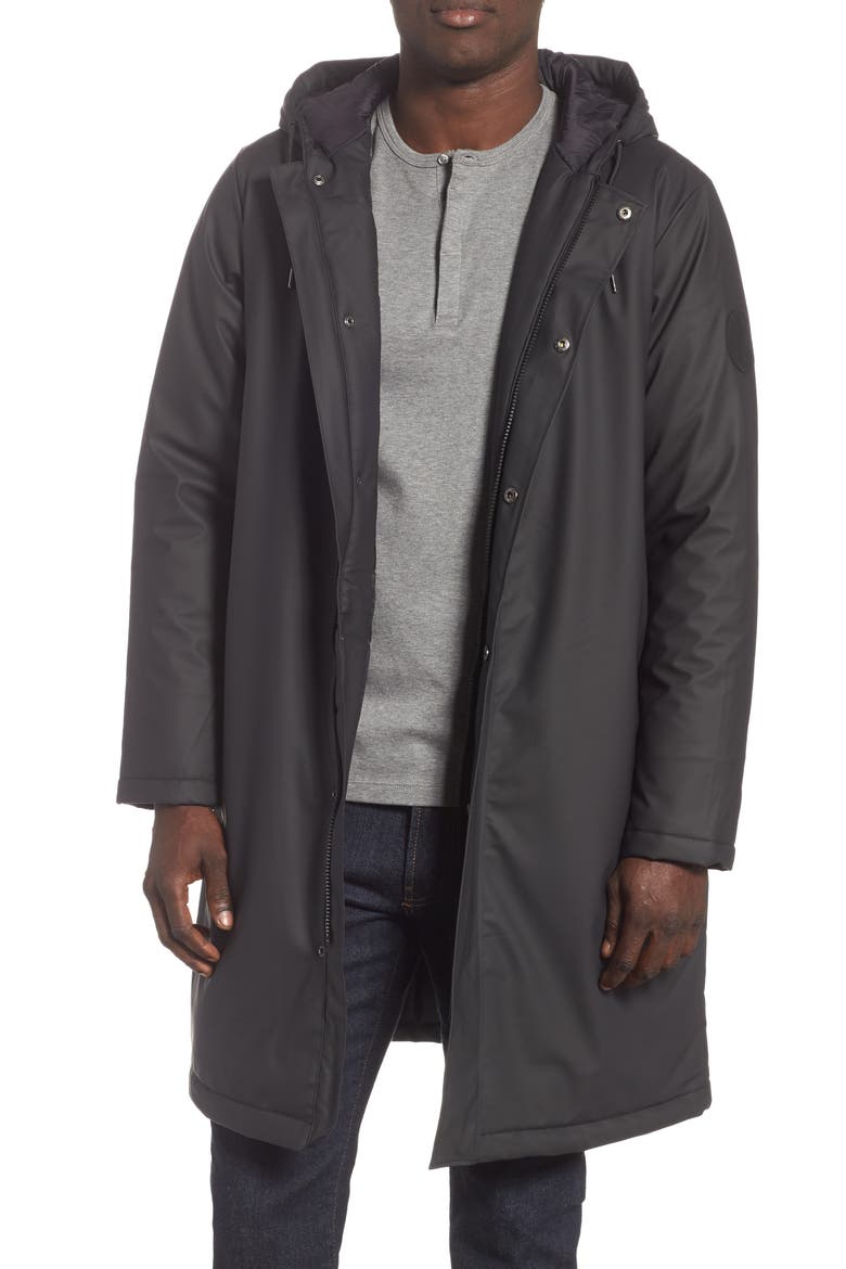 Thermal Hooded Raincoat, Main, color, BLACK