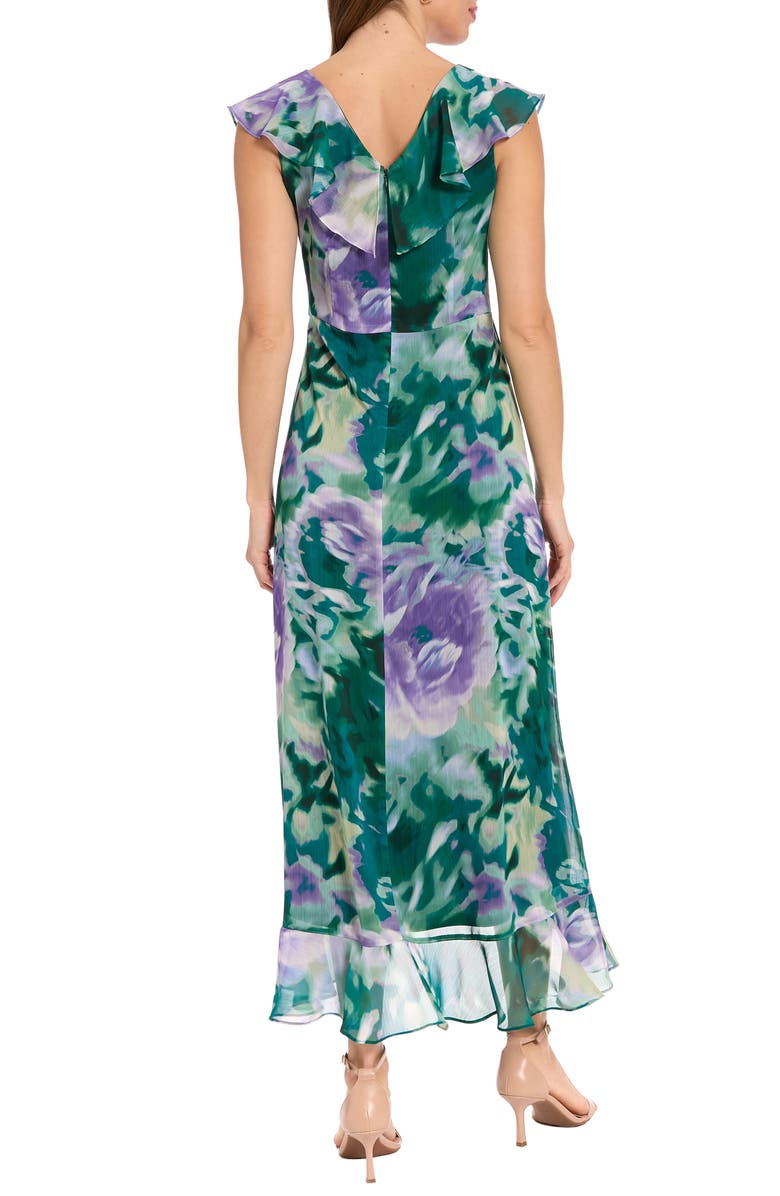 London Times Ruffle Cap Sleeve Faux Wrap Dress, Alternate, color, Orchid/ Teal