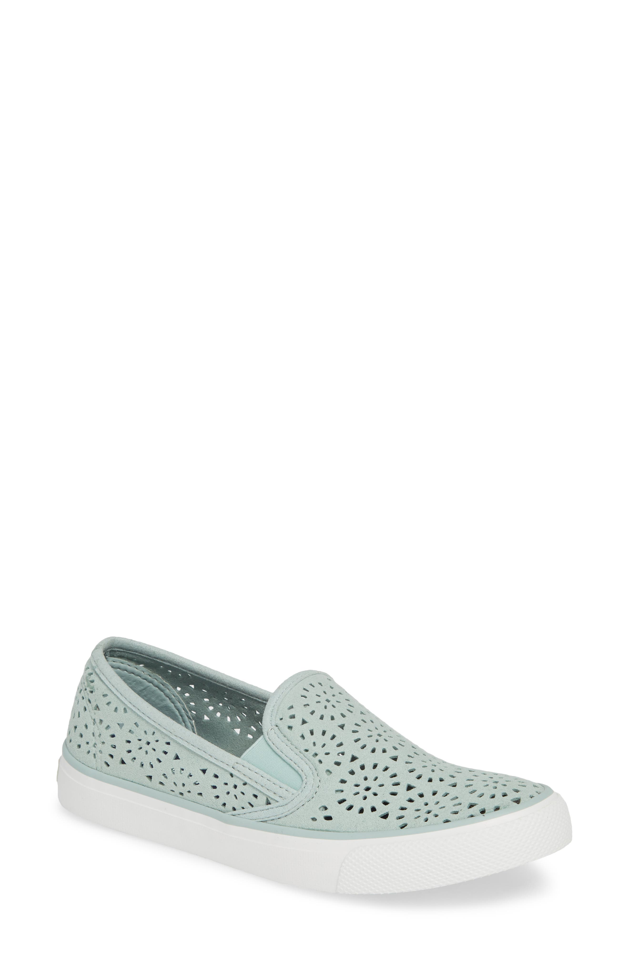 Seaside Nautical Perforated Slip-On Sneaker, Main, color, MINT NUBUCK LEATHER
