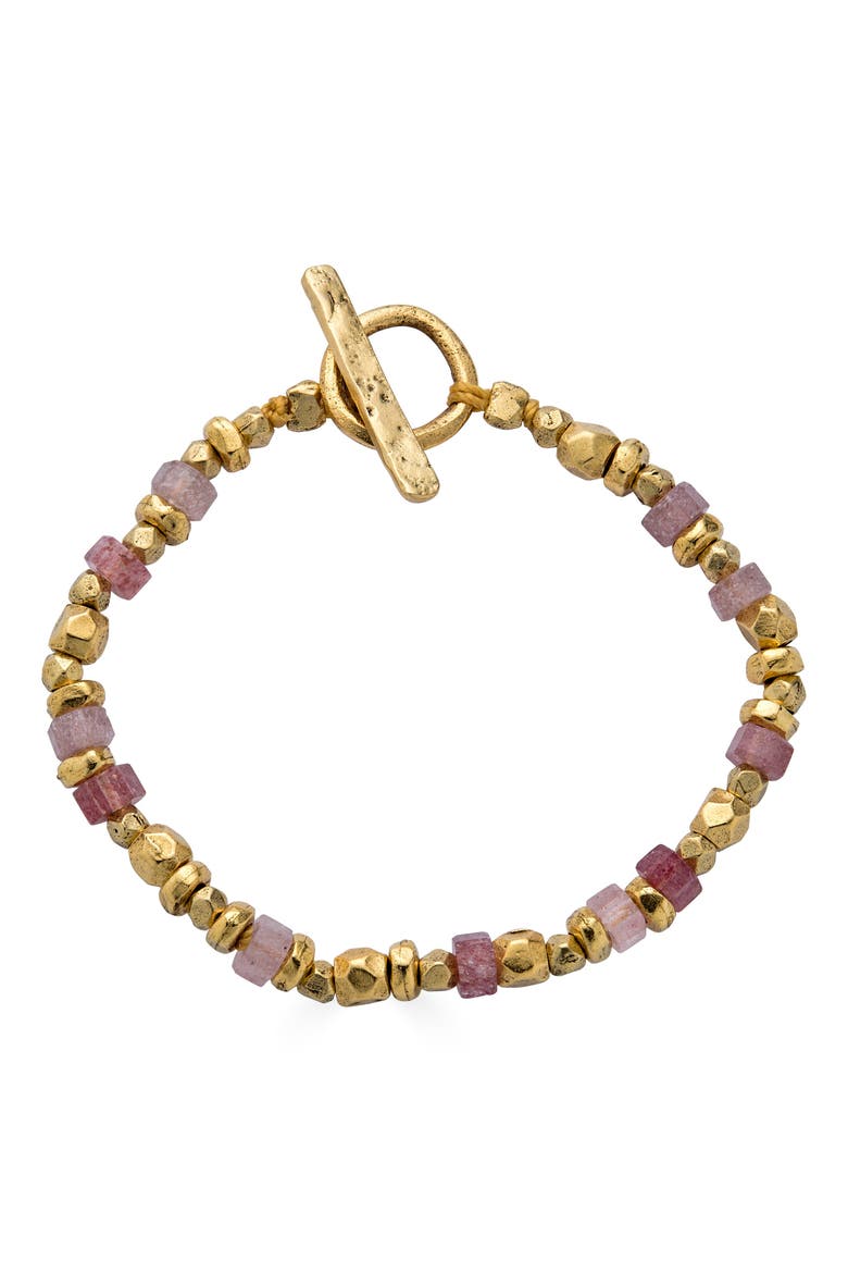 Strawberry Quartz and Bead Bracelet, Main, color, Gold