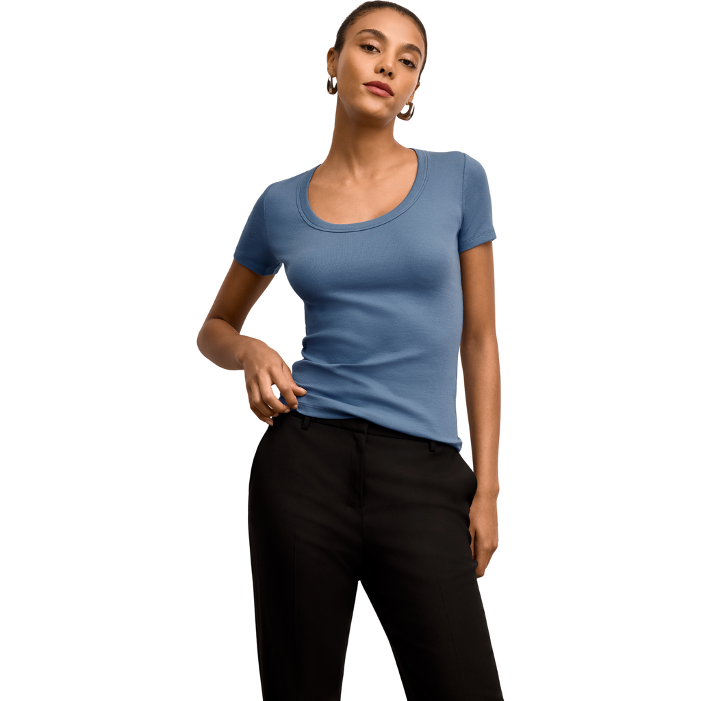 M.M.LaFleur Avi Scoopneck T - Shirt - Organic Ribbed Pima Cotton in Moonlight Blue  product