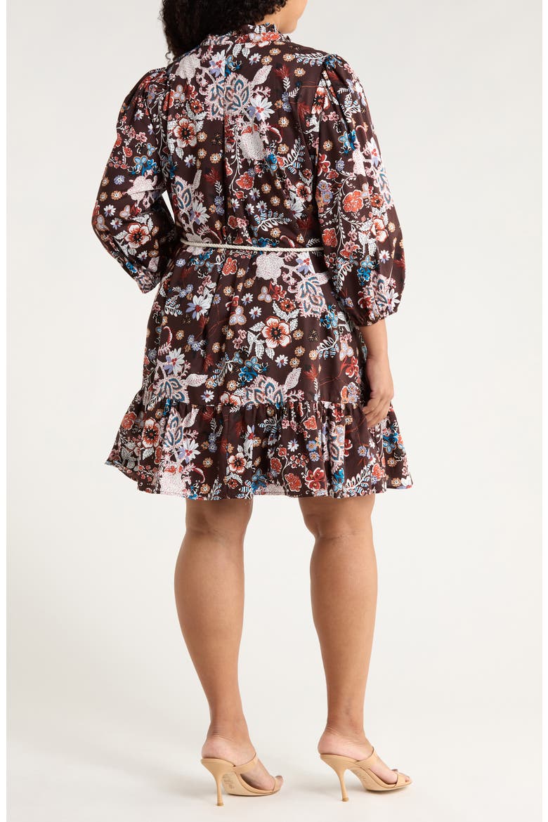 Journee Floral Jazlyn Tie Waist Dress, Alternate, color, BROWN