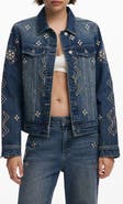 Desigual Metallic Embroidery Denim Trucker Jacket