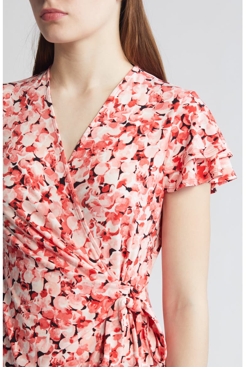 Abstract Floral Flutter Sleeve Wrap Dress, Alternate, color, RED PEAR MULTI