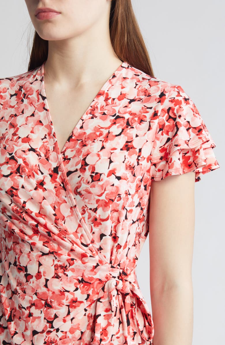 Anne Klein Abstract Floral Flutter Sleeve Wrap Dress, Alternate, color, 