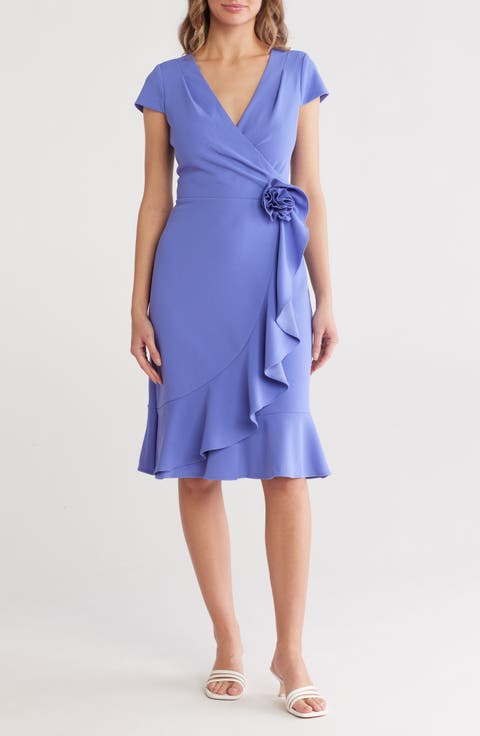 Rosette Ruffle Cap Sleeve A-Line Dress