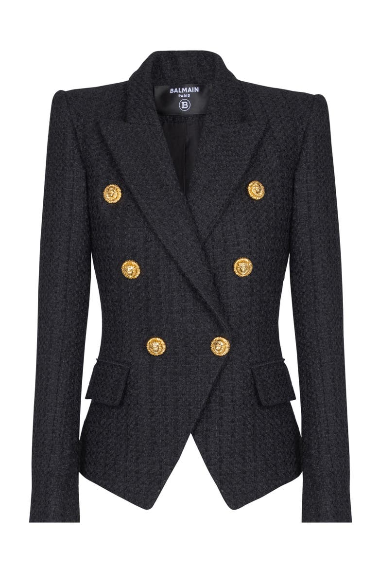 6-button tweed jacket, Alternate, color, black