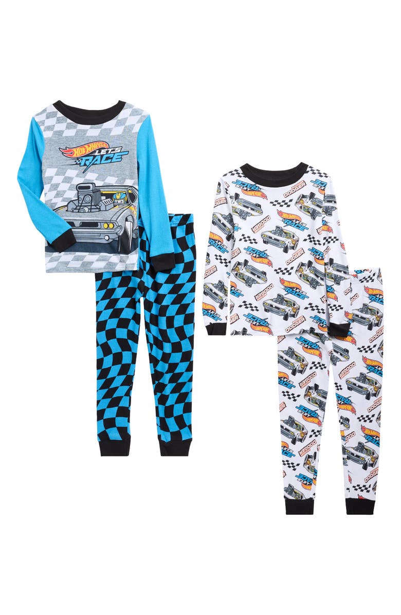 KOMAR Kids' Assorted 2-Pack Print Fitted Two-Piece Pajamas, Main, color, Blue/ White