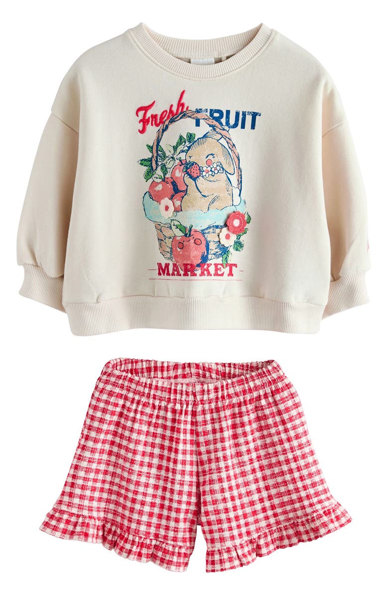 NEXT Kids' Fruit Sweatshirt & Frill Shorts Set, Main, color, Cream