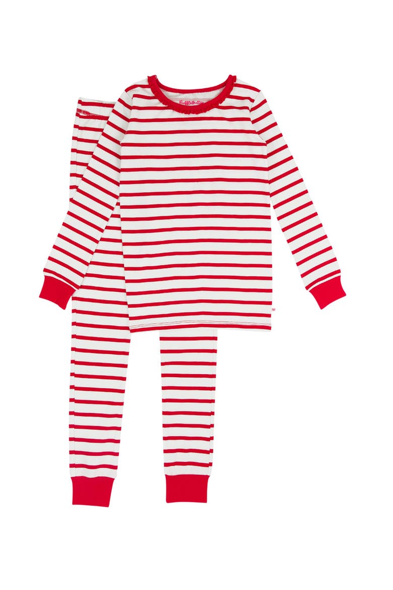 Modal Blend Girls Ruffle Long Sleeve Pajama Set, Main, color, Red & White Stripe