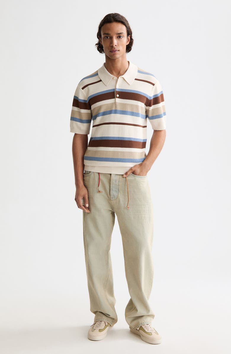 Scotch & Soda Stripe Textured Cotton Knit Polo, Alternate, color, Plaza Taupe Stripe