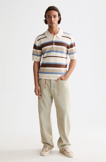Stripe Textured Cotton Knit Polo