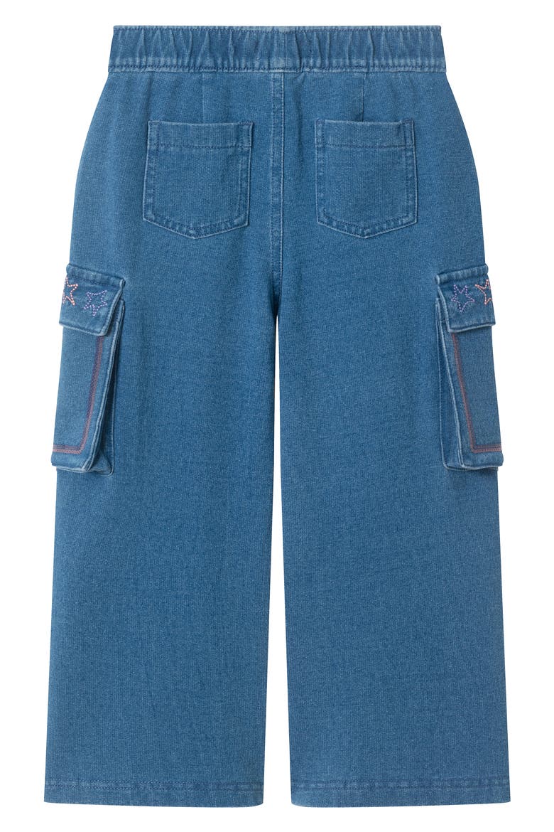 Kids' Wide Leg Knit Denim Cargo Pants, Alternate, color, BLUE