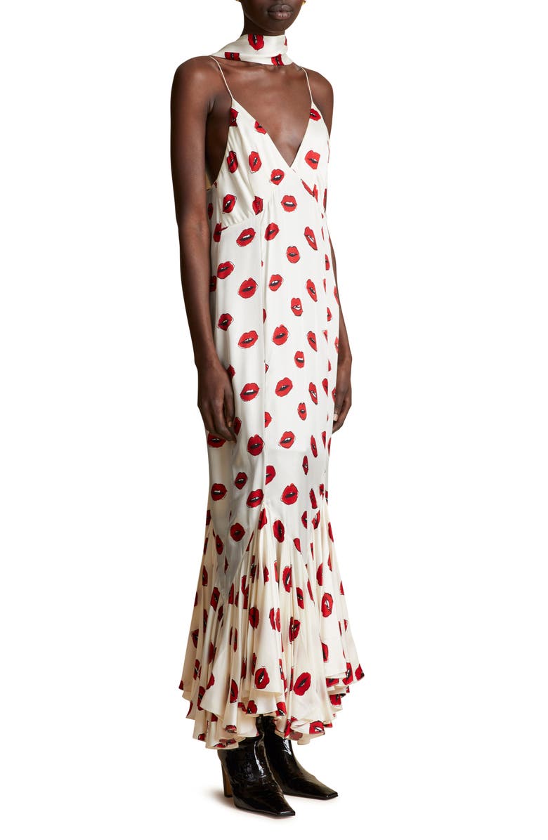 Khaite Candita Kiss Print Cupro Maxi Dress & Scarf, Alternate, color,