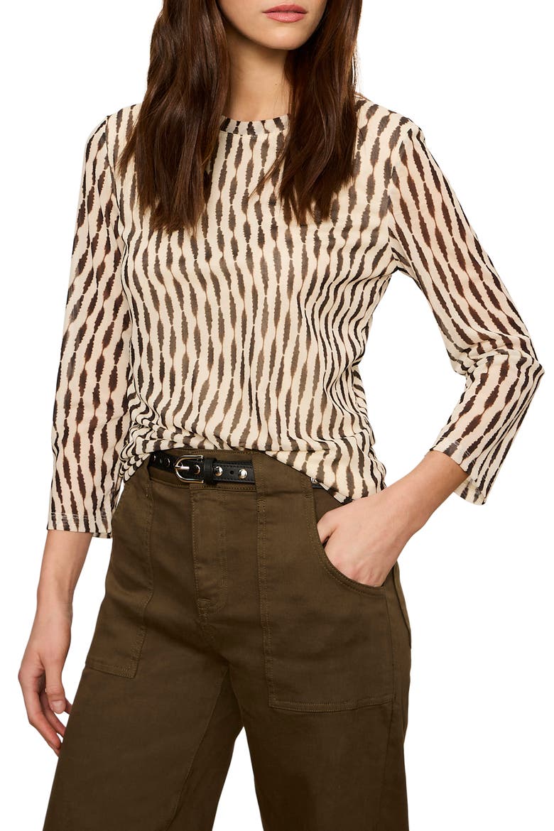 Print Mesh Top, Main, color, INKBLOT WHITE